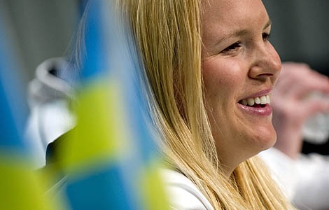 I Schladming höll Sveriges alpina drottning Anja Pärson pressträffen vid världscupsavslutningen för at berätta om sitt beslut att sluta. Nu fick hon ett helt eget radioprogram för att berätta om nästa stora livsbeslut. Foto: Pontus Lundahl, Scanpix