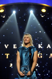 Anna Nordqvist tar emot utmärkelsen Årets Golfare.